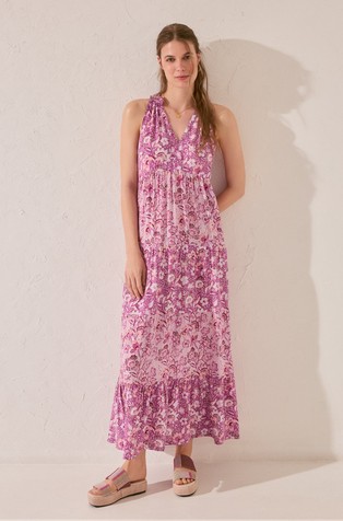 Long dress in patterned viscose