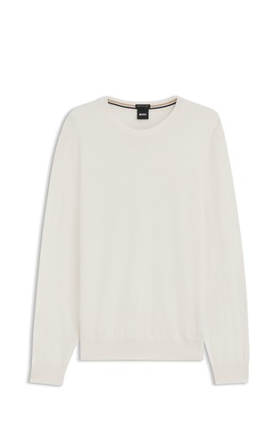 Crew-neck sweater in virgin wool with embroidered logo