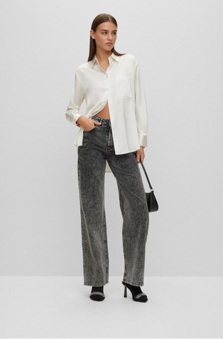 HUGO BOSS Oversized fit satenasta srajca Bela - White 5
