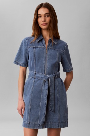 Belted Denim Shirt Short Dress