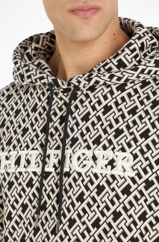 TOMMY HILFIGER TH Monogram pulover s kapuco in flisirano notranjostjo Bež - Beige/Black 3