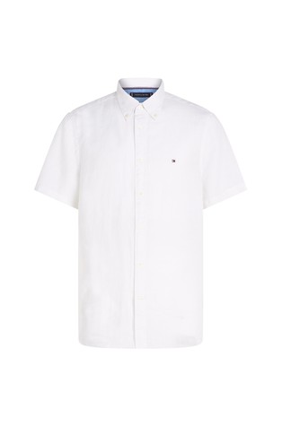 TOMMY HILFIGER Lanena srajca s kratkimi rokavi Bela - White 5