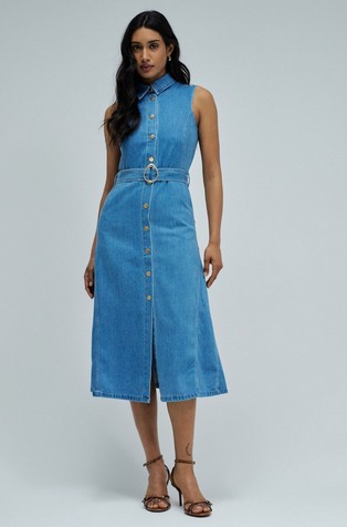 Lightdenim sleeveless shirt dress