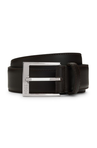 Italian-leather belt with logo buckle