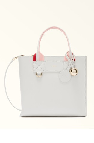 Manjša usnjena tote torbica s črtastima ročajema