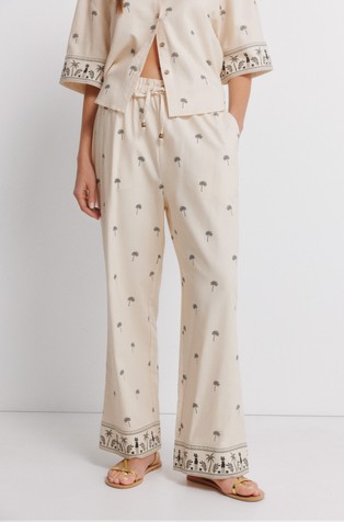 Hlače iz viskozne mešanice z vzorcem palm