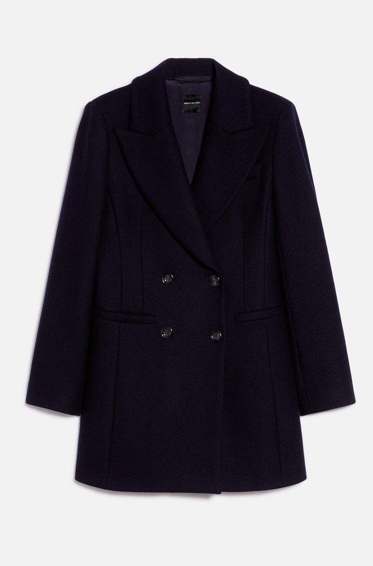 PENNYBLACK Volnen plašč z dvorednim zapenjanjem Modra - Dark Blue 