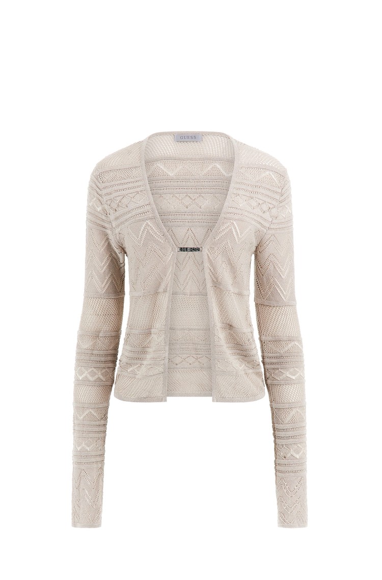 GUESS Open-knit viscose-blend cardigan Silver Lurex 