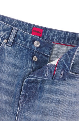 HUGO BOSS Ravne bombažne jeans hlače s širokimi hlačnicami Modra - Blue 2