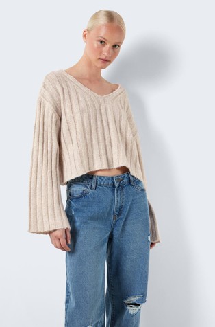 NOISY MAY NMNINA V-neck cropped knit pullover Eggnog 5