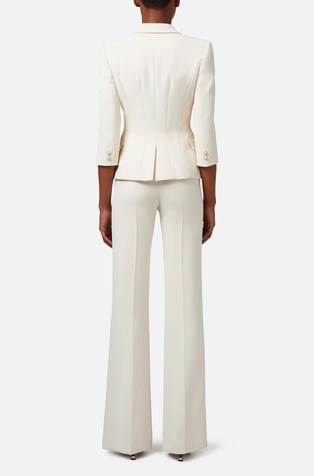 ELISABETTA FRANCHI Double-breasted crêpe jacket with logo plaque Butter 4