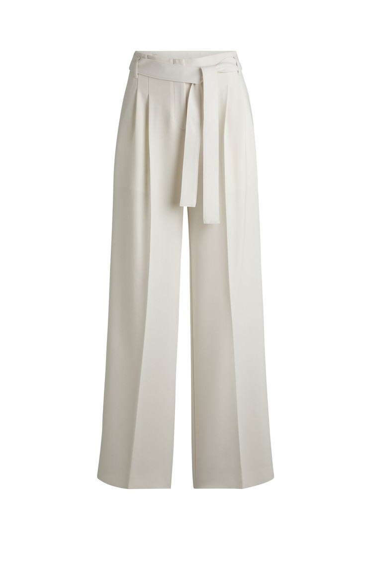 HUGO BOSS Relaxed-fit trousers with belt  in Japanese crepe Natural 
