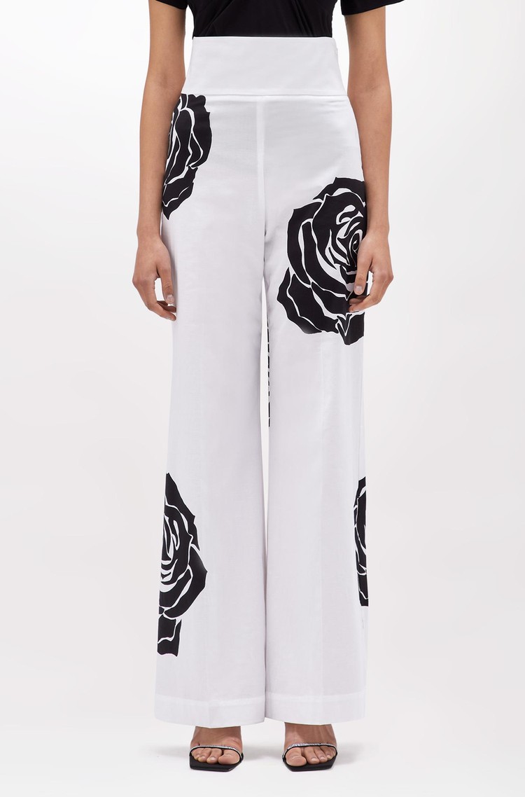 BLUGIRL Cotton trousers with floral print White / Black 