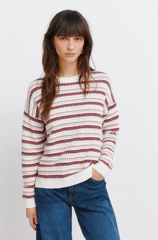 Teksturirano pleten pulover s črtastim vzorcem