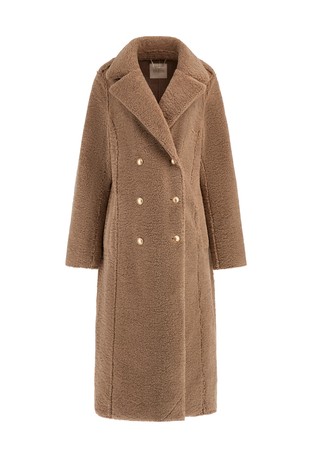 Kosmaten plašč z dvorednim zapenjanjem