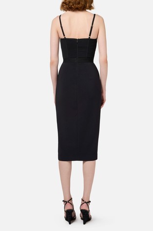 ELISABETTA FRANCHI Midi obleka z zasnovo korzeta iz tila Črna - Black 2