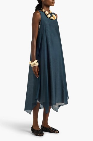 Dvoslojna obleka brez rokavov iz bombaža in svile