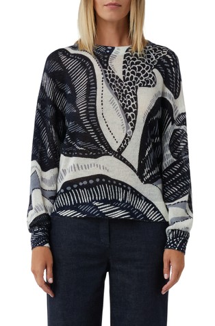 Relaxed fit vzorčast pleten pulover iz volnene mešanice