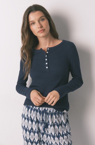 Bombažen zgornji del pižame z dolgimi rokavi