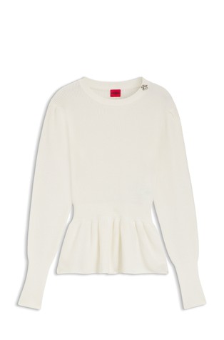 Cotton sweater with detachable floral brooch