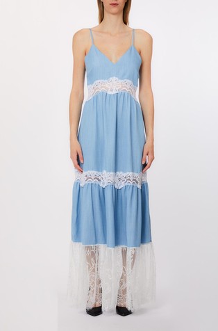 Dolga obleka s čipkastimi vstavki