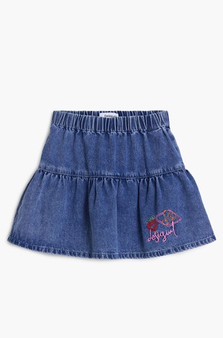 DESIGUAL Mini denim krilo z vezenino Modra - Blue 4