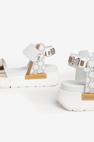 NEROGIARDINI Usnjeni sandali s platformo Bela - White/Grey 4