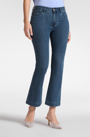 Cropped jeans hlače z zvončastimi hlačnicami