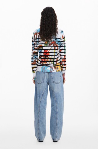 DESIGUAL Striped floral sweater Multi 2