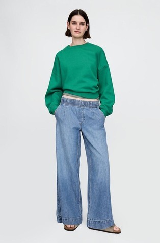 Mid Rise UltraSoft Pleated Easy Baggy Jeans