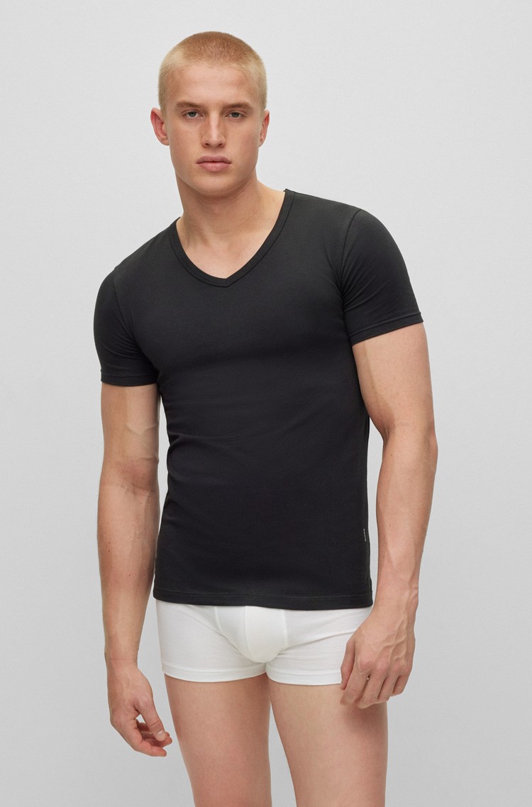 HUGO BOSS Paket 2 slim fit bombažnih spodnjih majic Črna - Black 