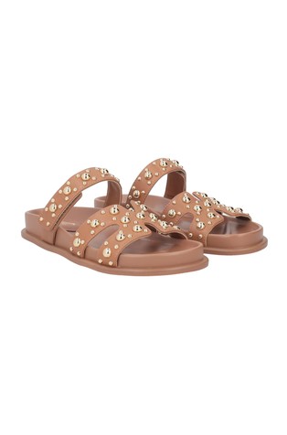 TOSCA BLU Tansy Leather Slide With Studs Tan 2