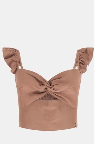Cropped top z izrezanim detajlom in volančki