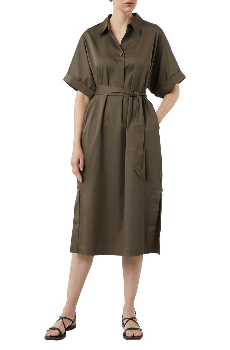 COMMA Short-sleeve shirt dress made of cotton-blend Brown 