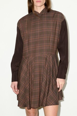 Checked viscose dress with plain sleeves