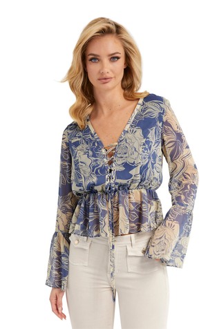 Crinkle patterned chiffon blouse