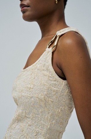 SALSA JEANS Textured lurex top with metallic detail Beige 5