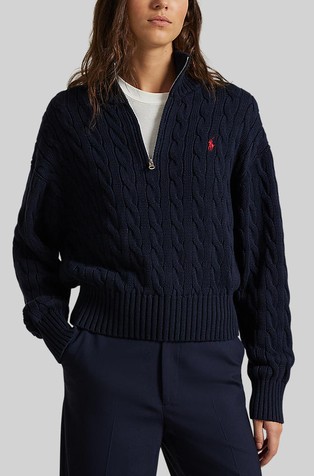 Pleten bombažen pulover z delno zadrgo