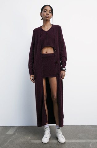 Long cardigan in ultra-soft wool blend knit