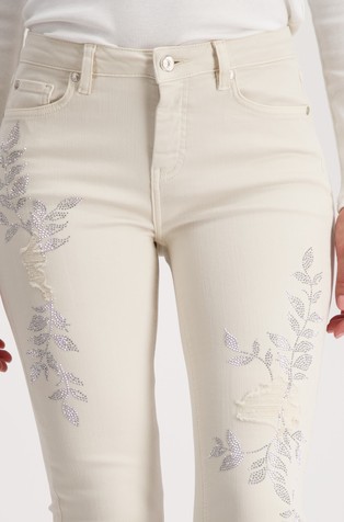 MONARI Skinny fit embellished trousers in stretch cotton Sandshell 5