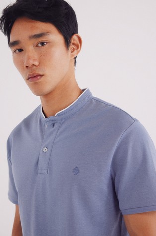 SPRINGFIELD Slim fit polo majica z mandarin ovratnikom Modra - Blue 4