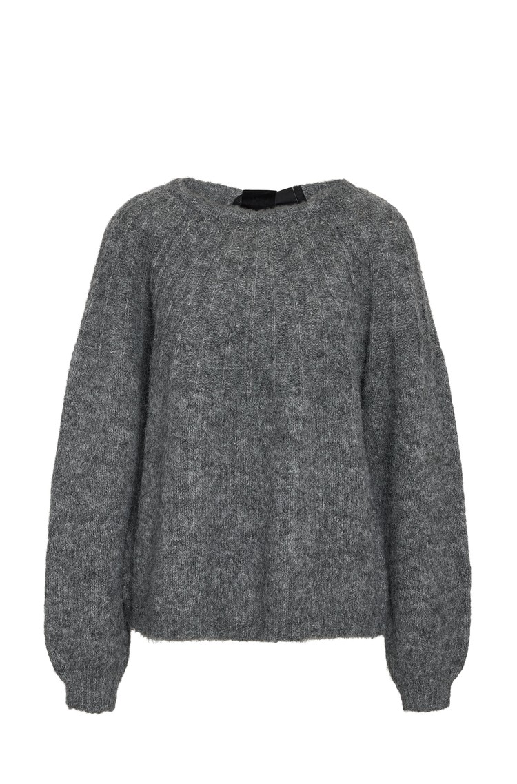 NOISY MAY NMSUTTON pleten pulover s pentljo zadaj Siva - Dark Grey Melange 