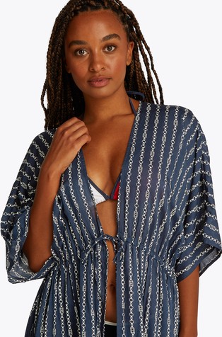 TOMMY HILFIGER Print Drawstring Waist Kaftan Blue / White 4
