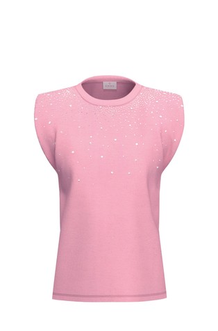 Stretch cotton top with rhinestones