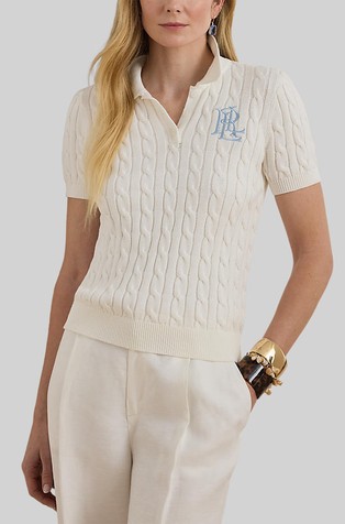 Cable-Knit Cotton Polo Sweater