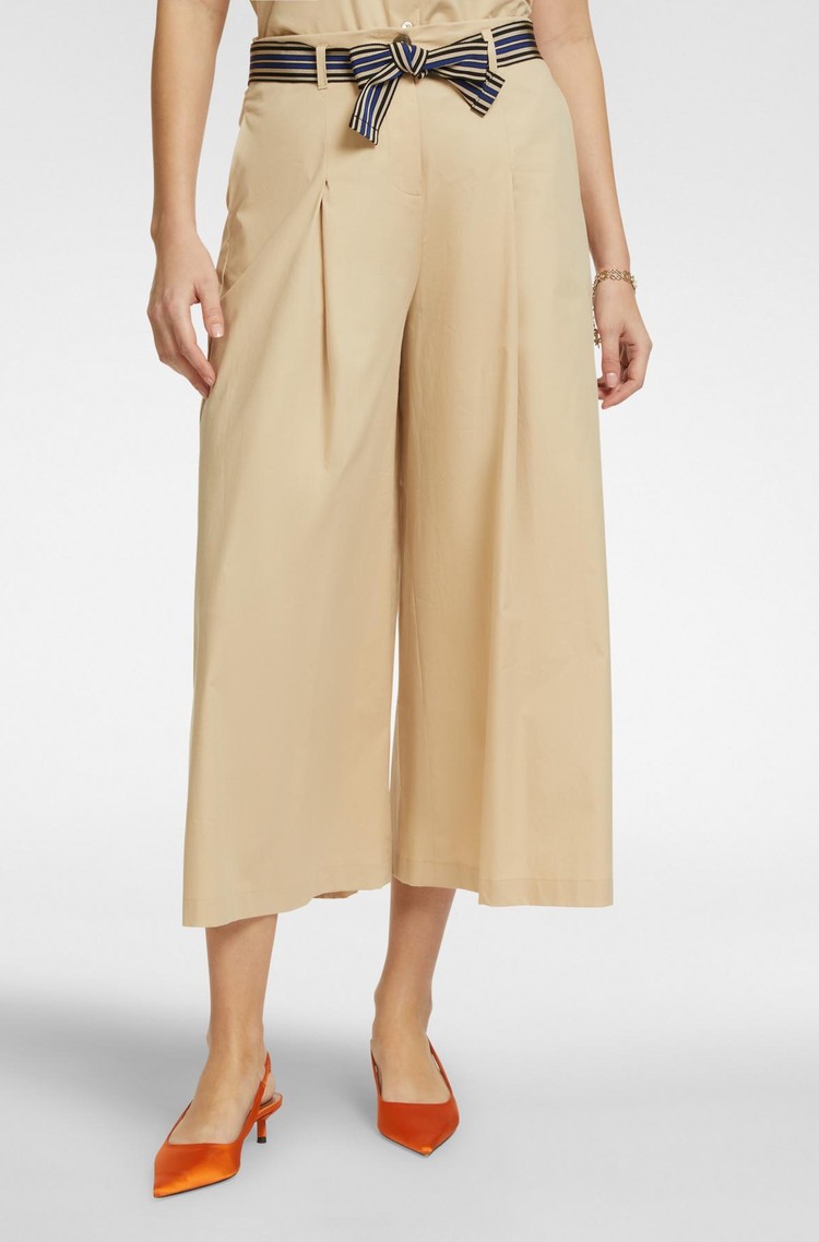 ELENA MIRO Wide trousers with striped belt Sand 