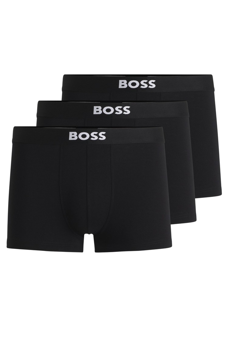 HUGO BOSS Three-pack of cotton trunks with logo waistband Black 