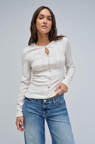Textured knit T-shirt with buttons