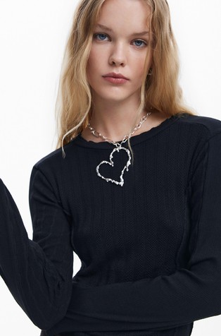DESIGUAL Pearl stitch T-shirt Black 4