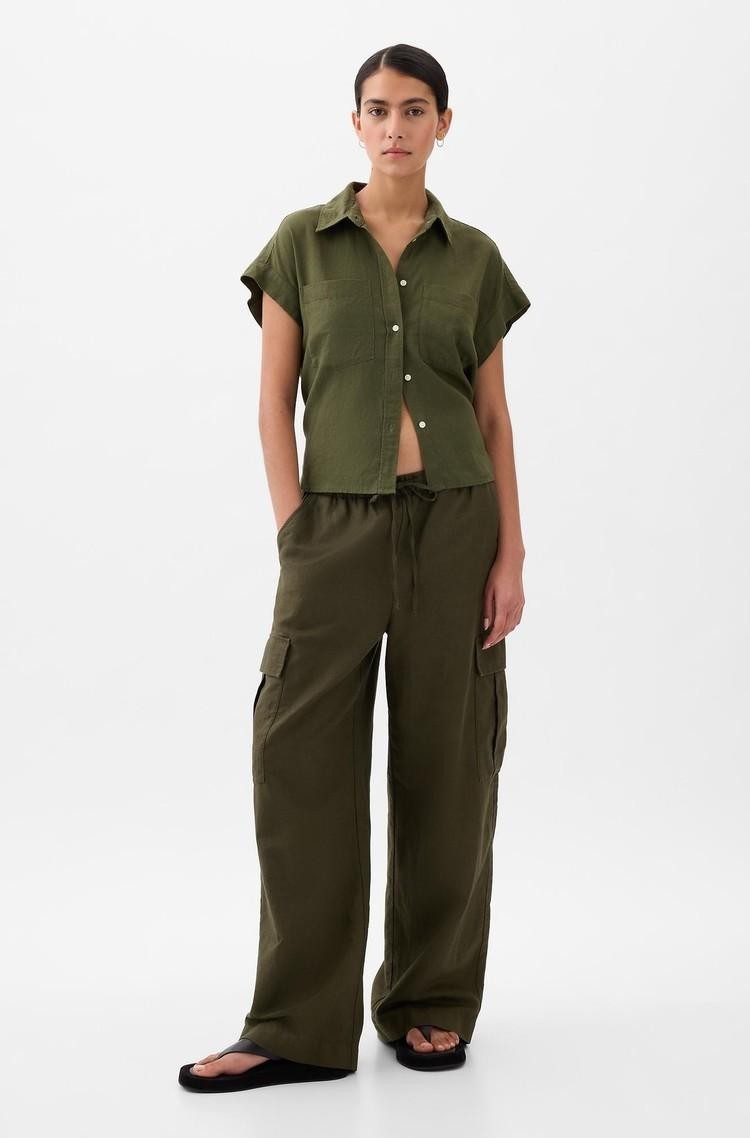 GAP Linen-Cotton Pull-On Cargo Pants Olive Night 